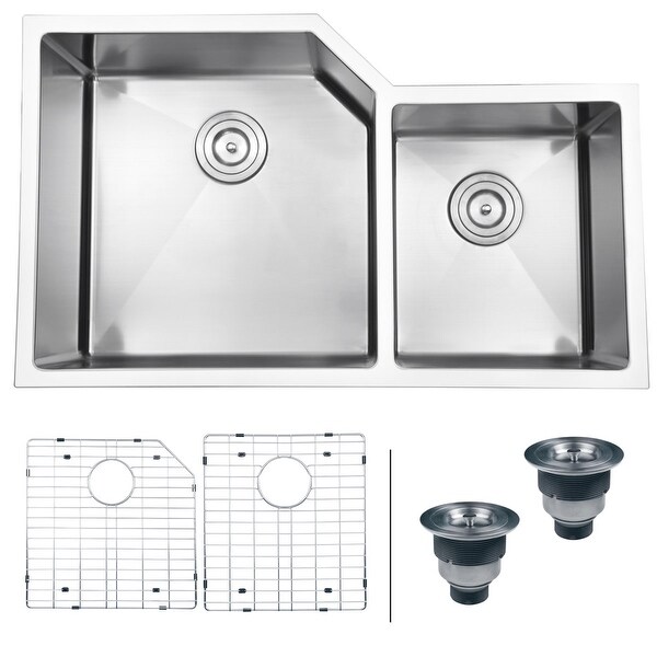 Ruvati RVH8150 Gravena 33" Undermount Double Basin 16 Gauge Stainless Steel Kitchen Sink with 2 Basin Racks and 2 Basket