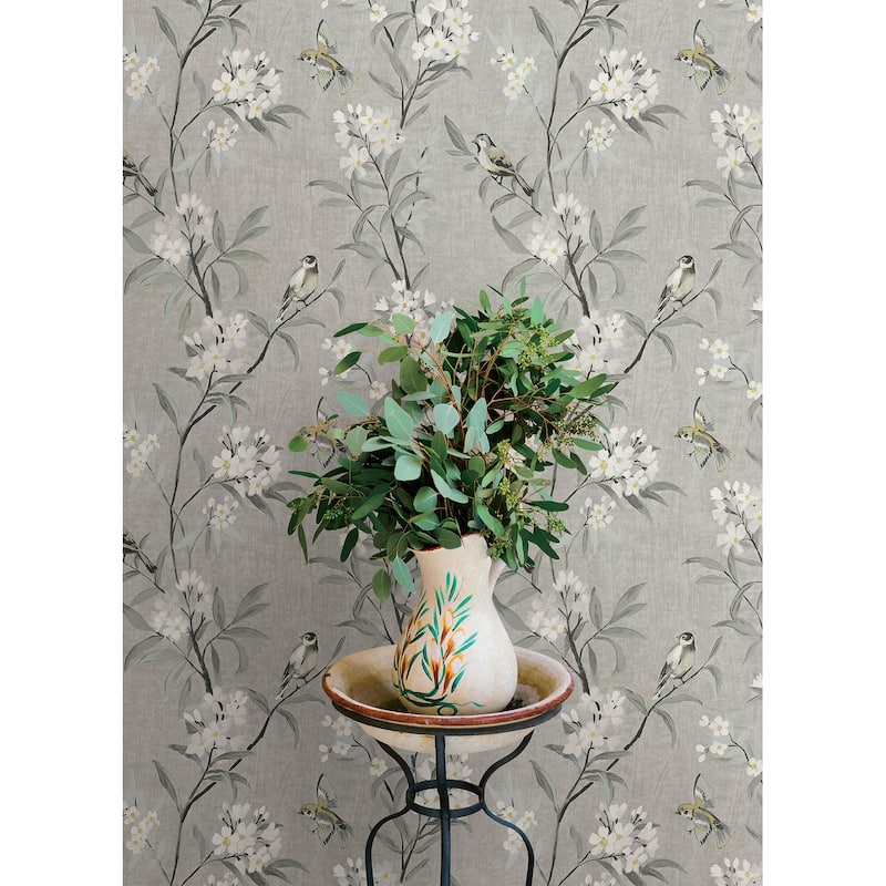 Chesapeake Tea Olive Gray Finch Frolic Wallpaper