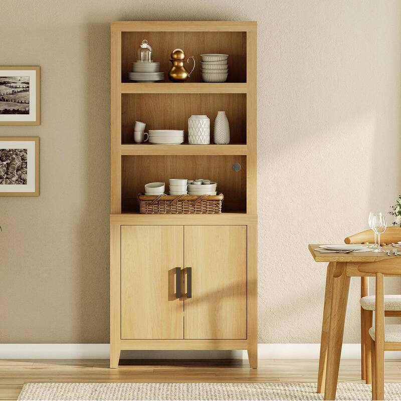 74" Tall Bookshelf with Door, Farmhouse Bookcase with Adjustable Shelf and Storage Cabinet for Living Room, Office