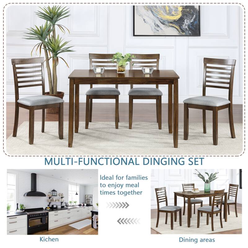 Dining Table Set for 4, 5 Pieces Solid Wood Kitchen Table Set with Rectangular Dining Table with 4 Upholstered Chairs