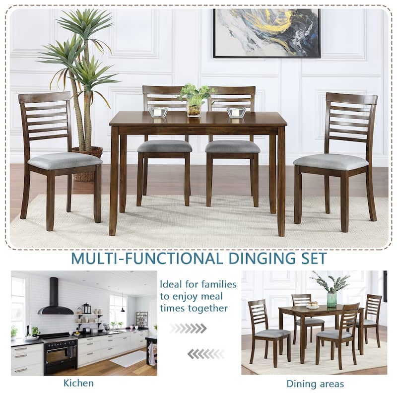 GDFStudio - Fairhaven 5-Piece Transitional Rectangular Wooden Dining Table Set with 4 Upholstered Chairs