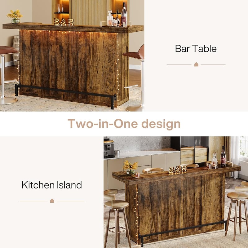 4-Tier Wooden Bar Table, 70.9" Large Home Bar Unit with Storage Shelves for Home, Patio, Basement