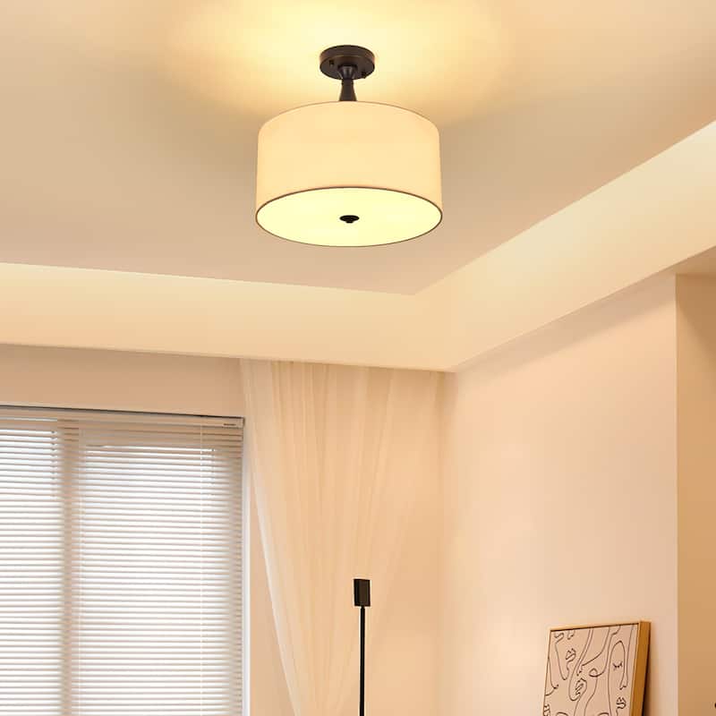 3-light Fabric Semi Flush Mount Light - Natural