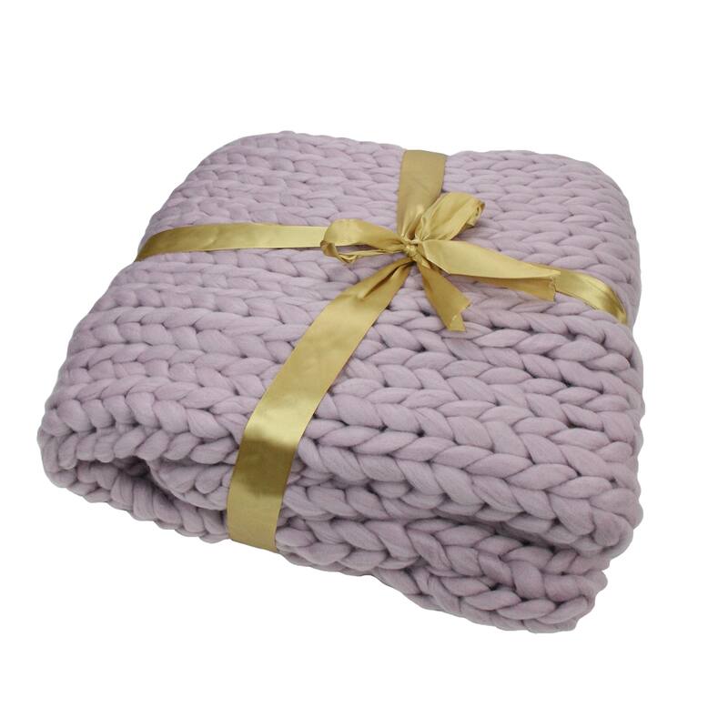 Light Purple Cable Knit Plush Throw Blanket 50 x 60