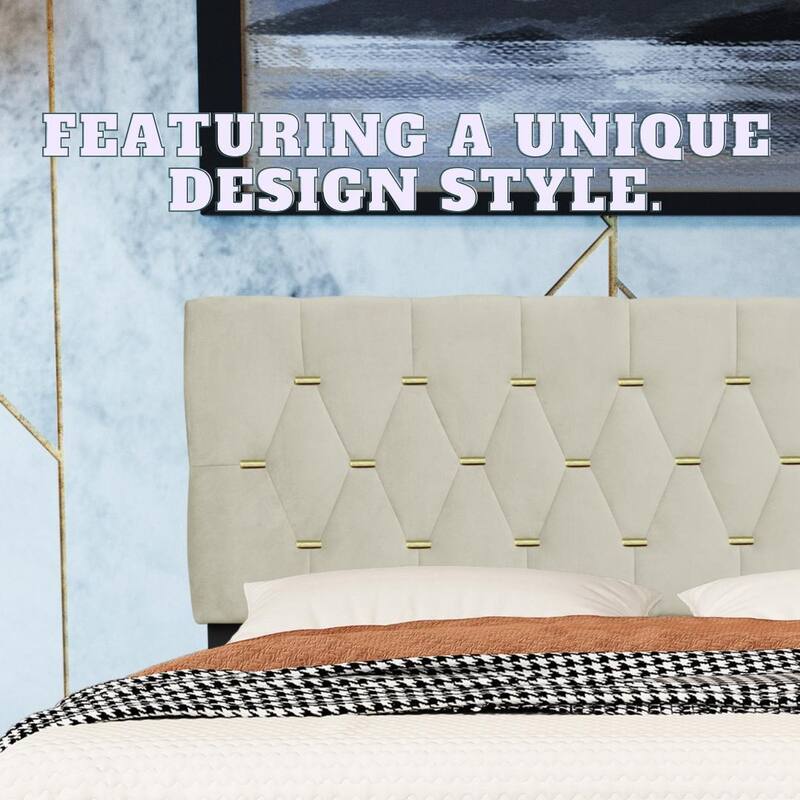 Queen Size Platform Bed with Gold Tufted Headboard, Trundle & Storage (600lb Capacity)