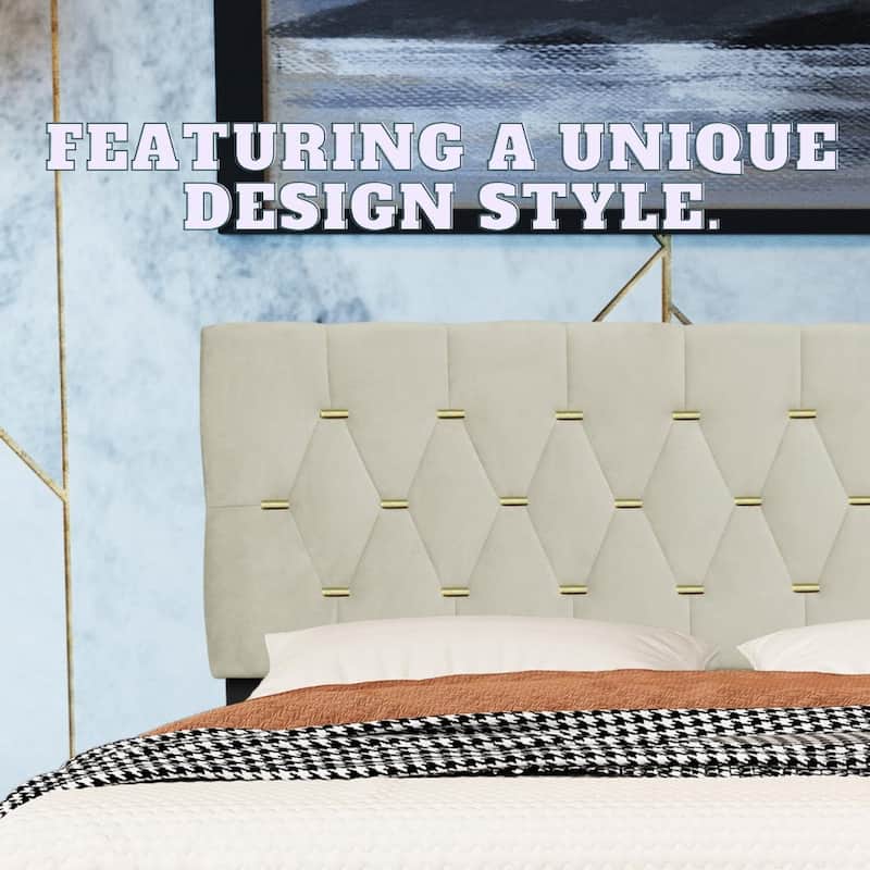 Queen Size Platform Bed with Gold Tufted Headboard with Trundle And Storage Drawers (600lb Capacity)