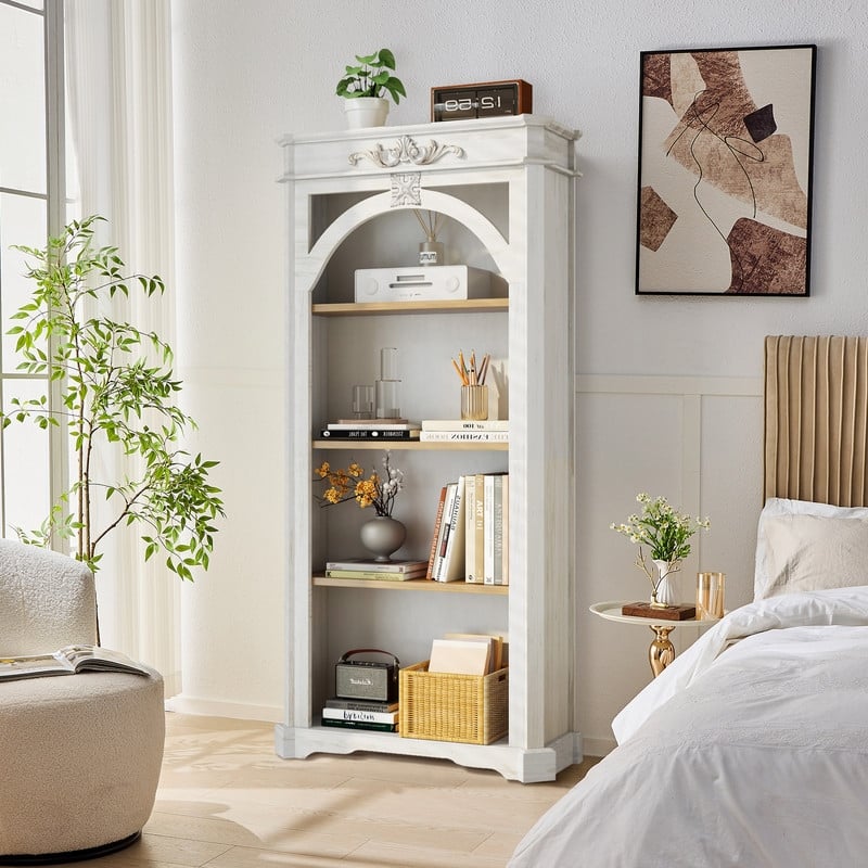 65" Tall Floor Standing Bookcase,4 Tiers Arched Bookshelf for Home Office,Living Room