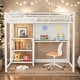 preview thumbnail 2 of 22, Full Size Loft Bed with Desk and Whiteboard with 3 Shelves and Ladder