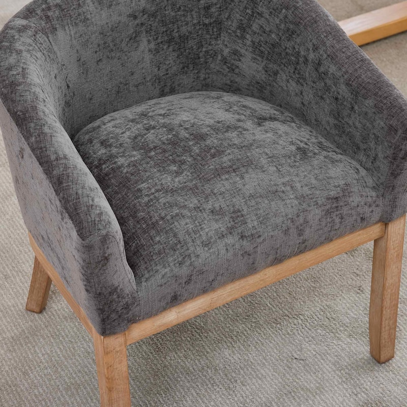 Mid Century Modern Upholstered Barrel Dining Chairs with Arms, Farmhouse Linen Kitchen Chairs with Natural Hardwood Frame