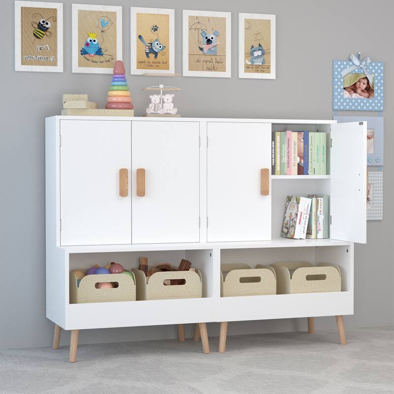 Anmytek Modern White Kids Storage Cabinet with Anti Tip Design - Scandinavian Playroom Organizer