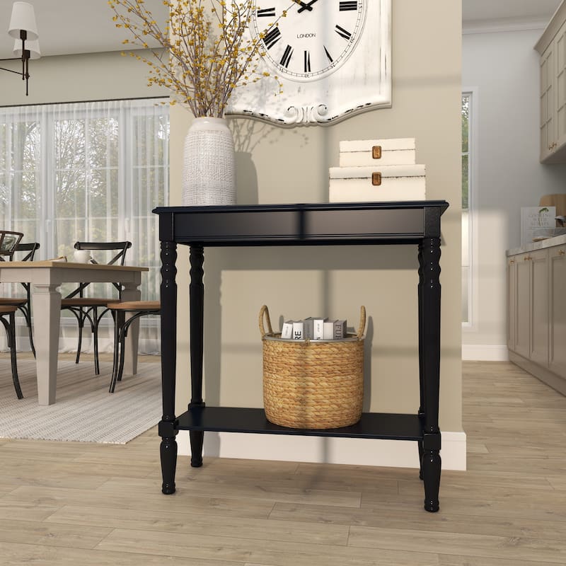 Black Wood Slim Turned 1 Shelf Console Table