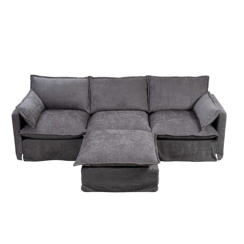 93" Modular L-Shaped Sectional Sofa Couch for Living Room, 4-Seater Modern Sofa Set with Movable Ottoman