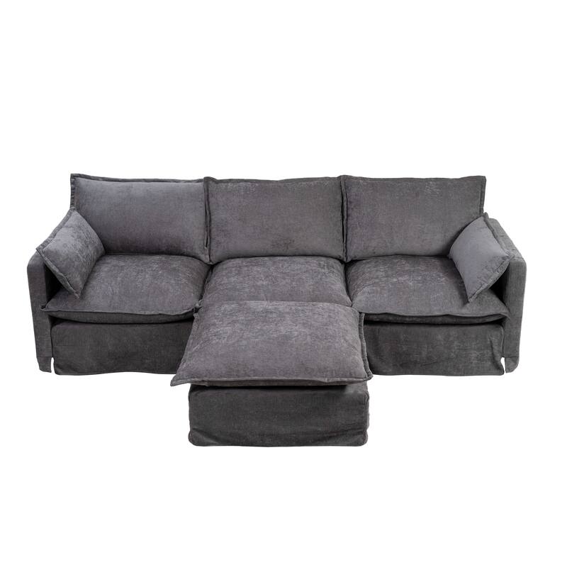 93" Modular L-Shaped Sectional Sofa with Movable Ottoman, 4-Seater Living Room Couch