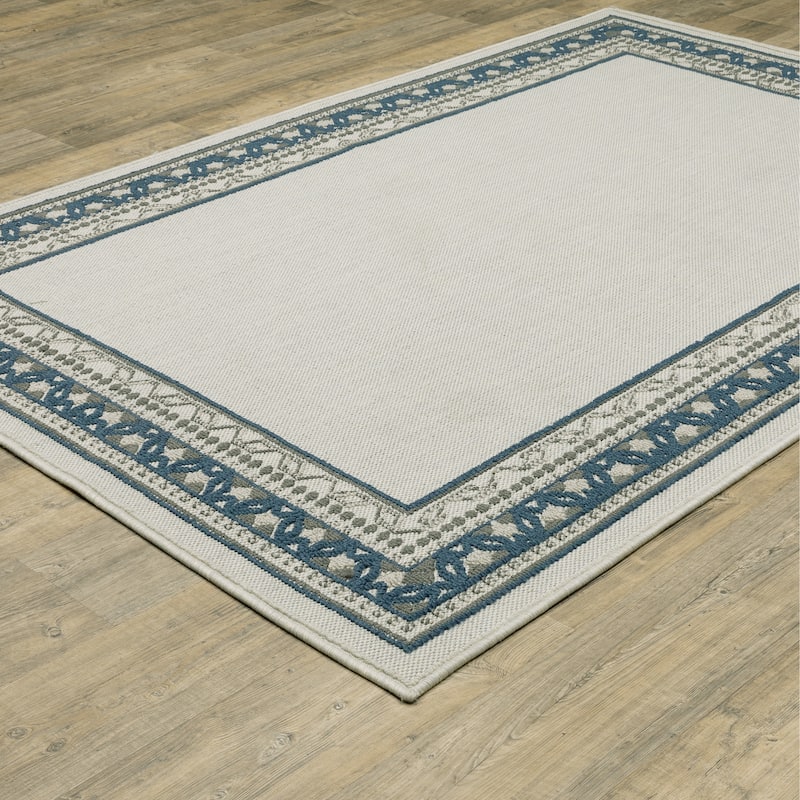 Vista Home Talcot Detailed Border Grey/ Teal Indoor-Outdoor Area Rug