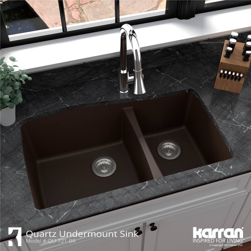 Karran Undermount Quartz 60/40 Double Bowl Kitchen Sink