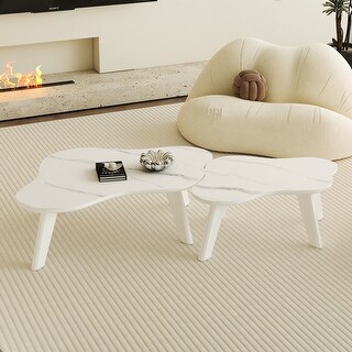 Modern Minimalist White Cloud-Shaped Coffee Table MDF & Solid Wood ...