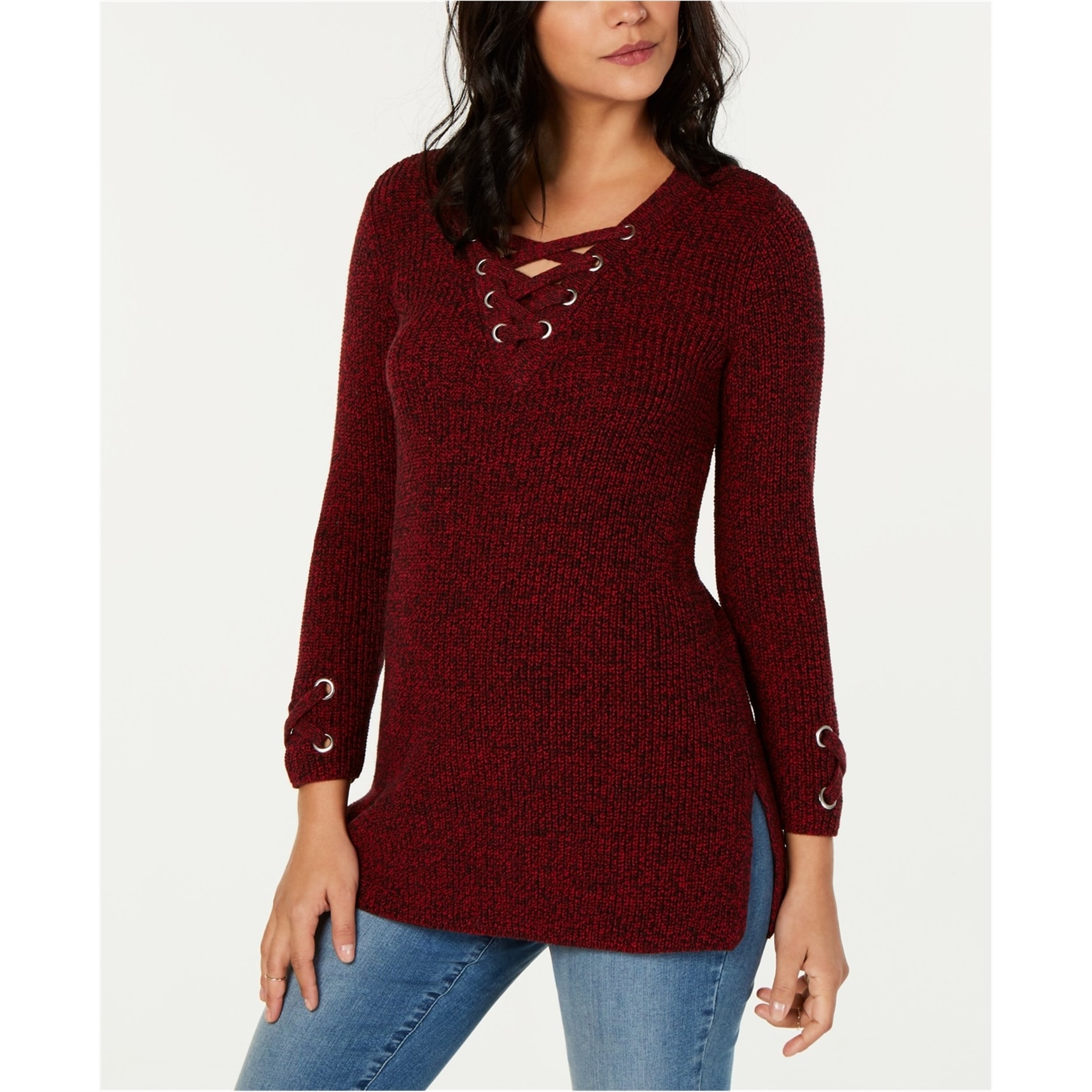 Womens red tunic sweater clearance