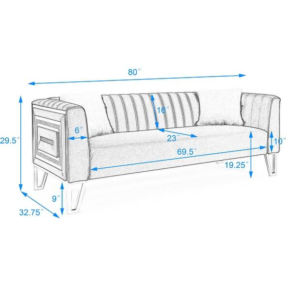 2 PCS Sofa Set 3Seat Sofa and Sofa Chair Mirrored Side Blue Bed Bath