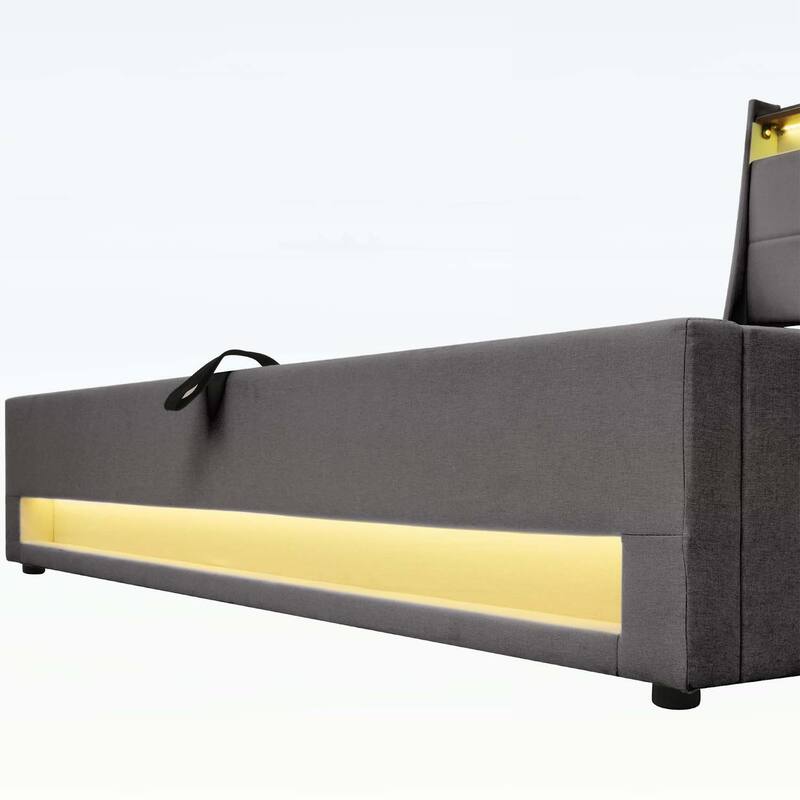 Vintage Design Platform Bed with Hydraulic Storage,LED, and USB Charging,(Mattress Not Included)