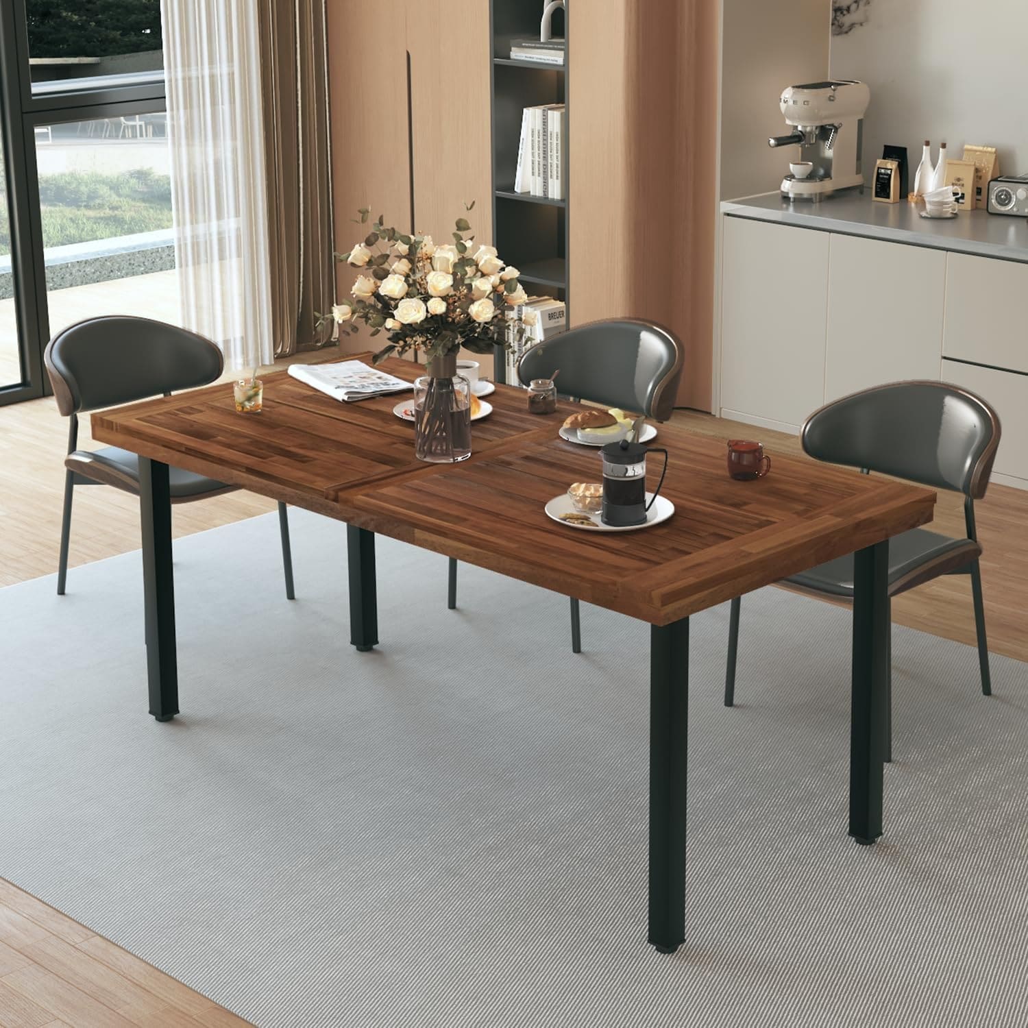 BOSSIN 68.9" Rectangular Wood Dining Table with Sturdy Metal Frame - Seats 4-6, Durable Design for Kitchen, Living & Dining Room