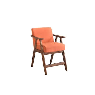 Stella 26 Inch Counter Height Chair, Orange Fabric, Cushions, Brown Wood