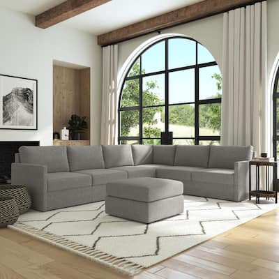 Flex 6-Seat Upholstered Modular Sectional and Ottoman by Flexsteel - Pebble Gray - 133" x 37" x 103"