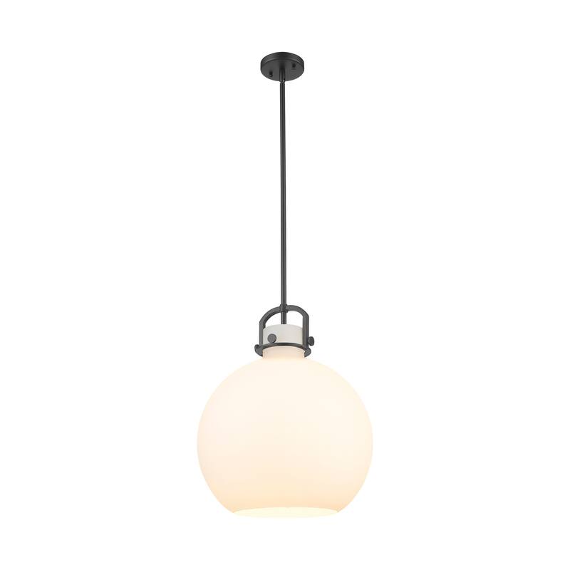 Innovations Lighting Newton Sphere - 1 Light 16" Stem Hung Pendant - Matte White/Matte Black