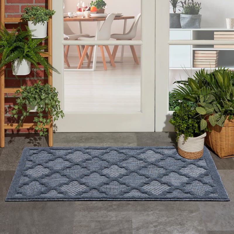 Nourison Easy Care Indoor/Outdoor Moroccan Trellis Area Rug - 2' x 4' - Navy/Blue