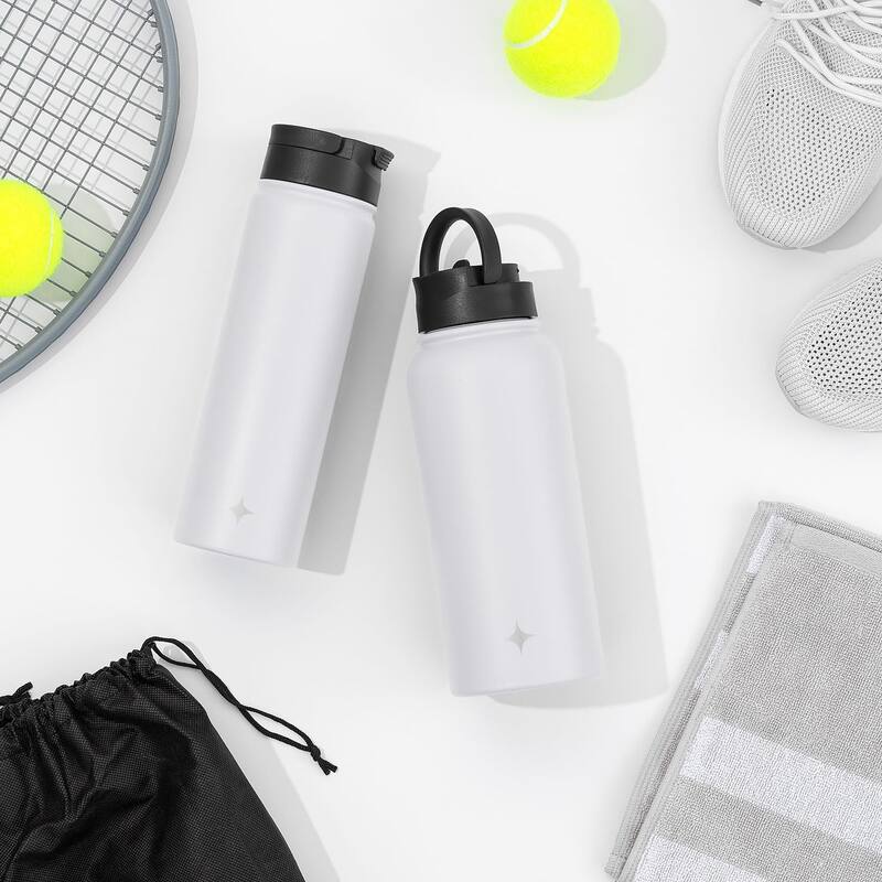 JoyJolt Triple Insulated Stainless Steel Water Bottle with Flip Lid & Sport Straw Lid - 22 oz - White