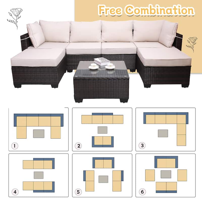 PE Rattan Wicker Garden Patio Furniture Set (7 Pieces)