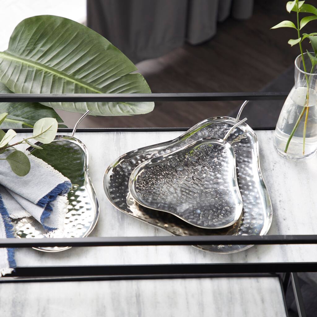 Silver Metal Contemporary Tray (Set of 3) - 12 x 14 x 2