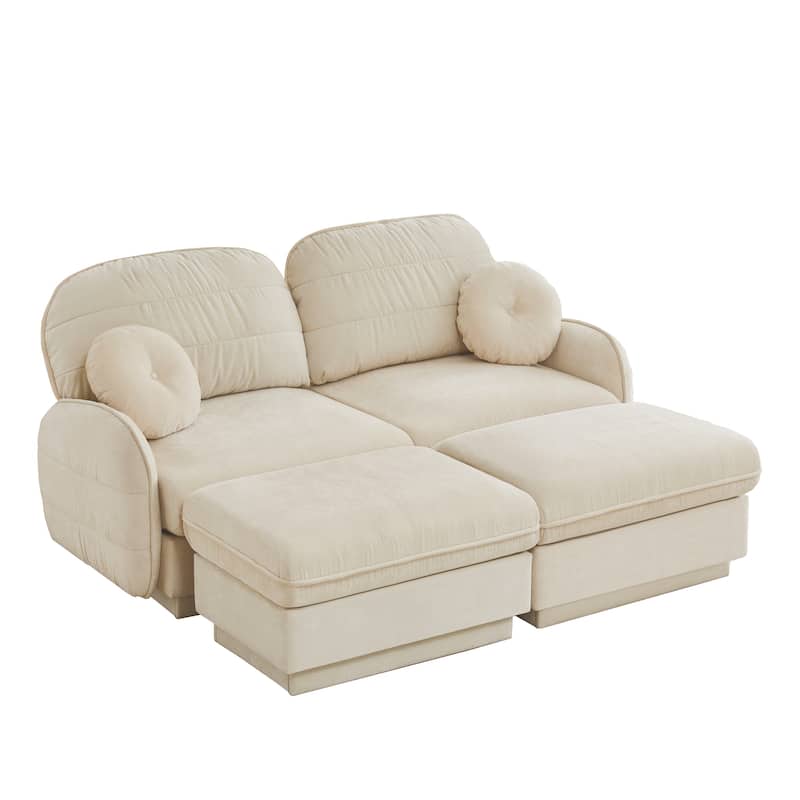 GDFStudio Sylvie Ashworth Chenille Cloud U-Shaped Loveseat Sofa with Movable Ottomans, Deep Seat