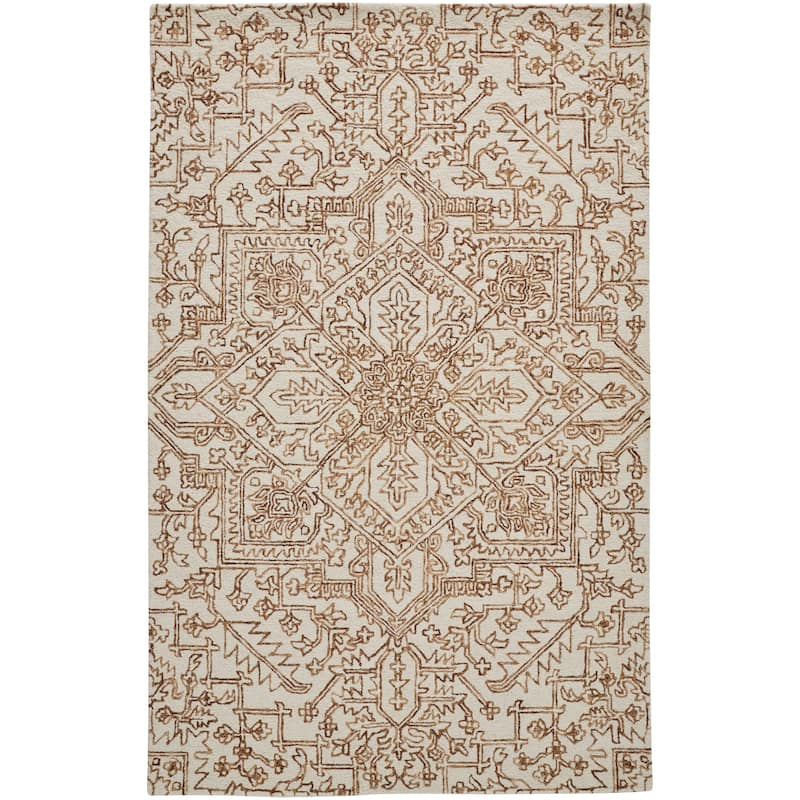 Grand Bazaar Natal Hand Tufted Medallion Transitional Area Rug - 2' x 3' - Ivory/Brown