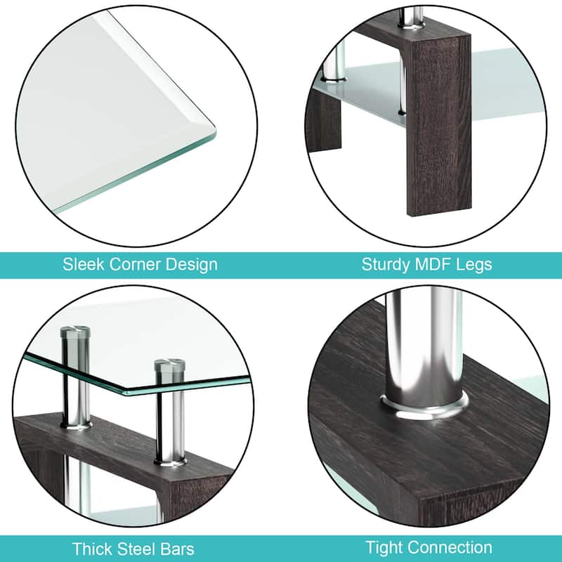 Costway Rectangle Glass Coffee Table Metal Legs End Table Livingroom