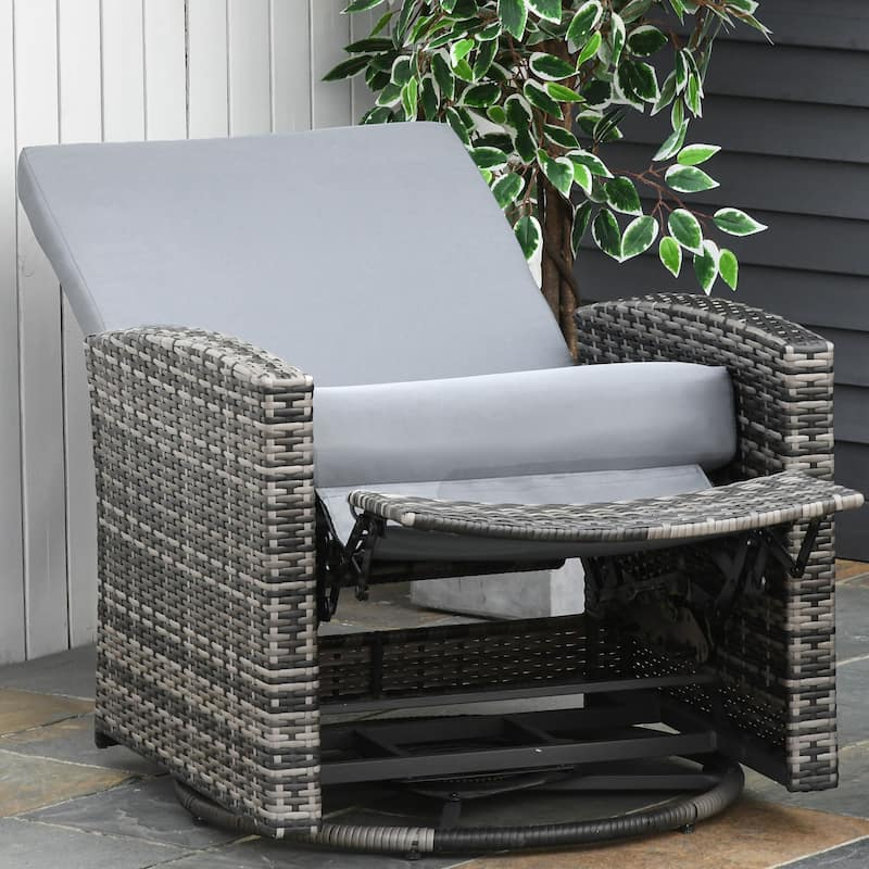 Outsunny Outdoor Wicker Swivel Recliner Chair, Reclining Backrest, Lifting Footrest, 360° Rotating, Water Resistant Cushions