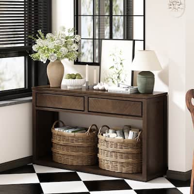 55" Console Table, Rustic Wooden Entryway Table with Storage Drawers