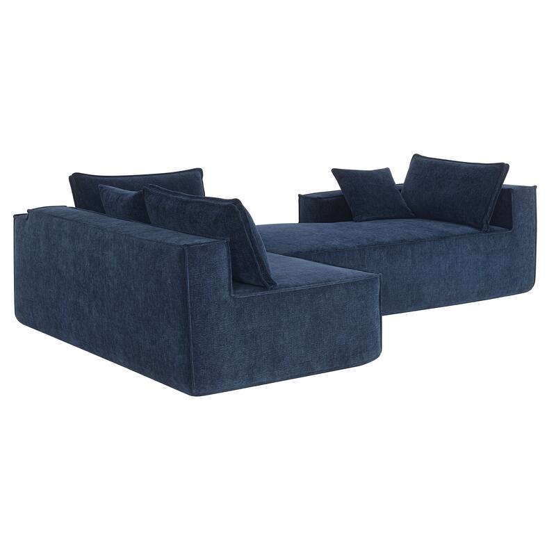 Blue 111.5" L-Shaped Modular 4-Seat Sofa with Chaise, 2 Pillows, and Wrinkle-Resistant Chenille
