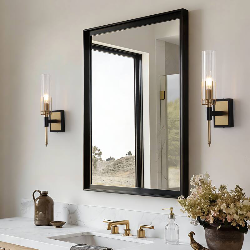 Black and Gold Wall Sconce with Clear Glass Shade E12 Base