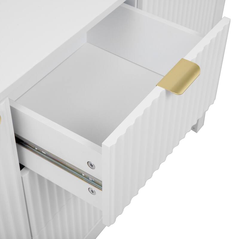 Entryway Cabinet with Wave Design-3 Adjustable Shelves, 3 Drawers & Close Doors, Storage Console Table with Metal Handle