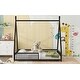 preview thumbnail 6 of 11, Black Full Size Metal House Platform Bed with Triangle Structure and Guardrail for Kids, Boys and Girls