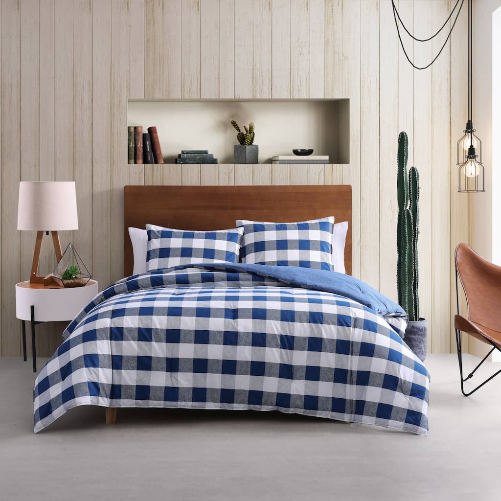 Wrangler Bison Plaid Cotton Navy Comforter Set