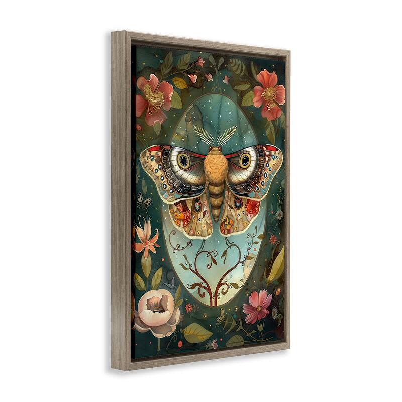 Stupell Ornate Botanicals & Moth Framed Floater Canvas Wall Art Design By The Dutch Lady