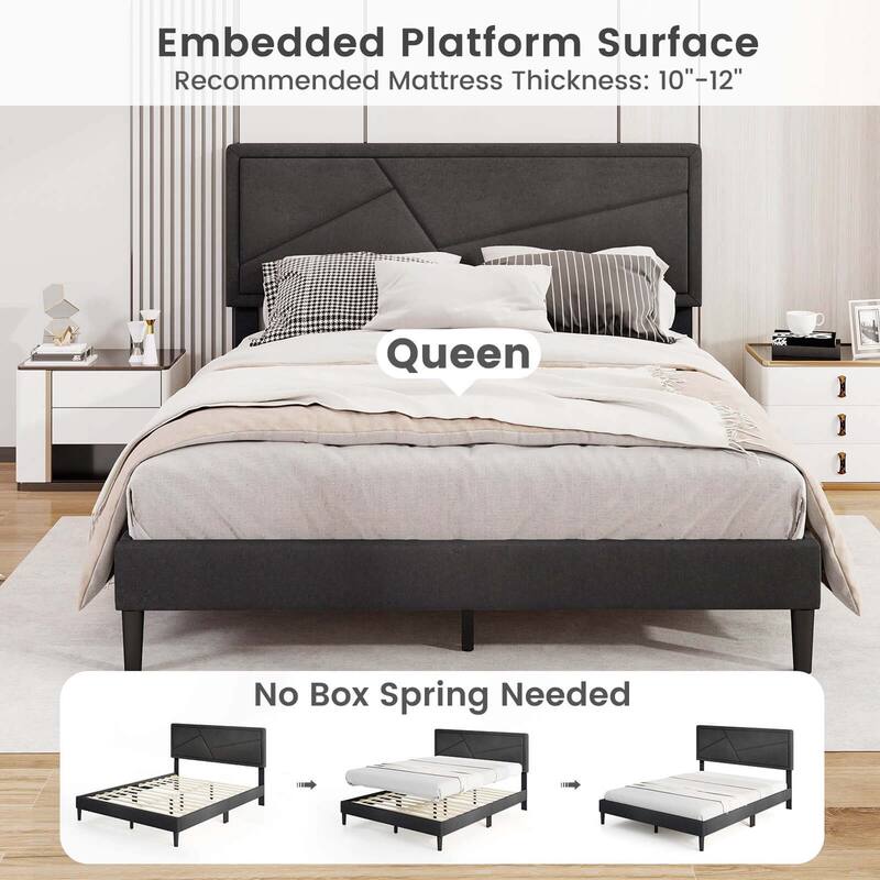 Costway Twin/Full/Queen Size Bed Frame with High Headboard & Wooden