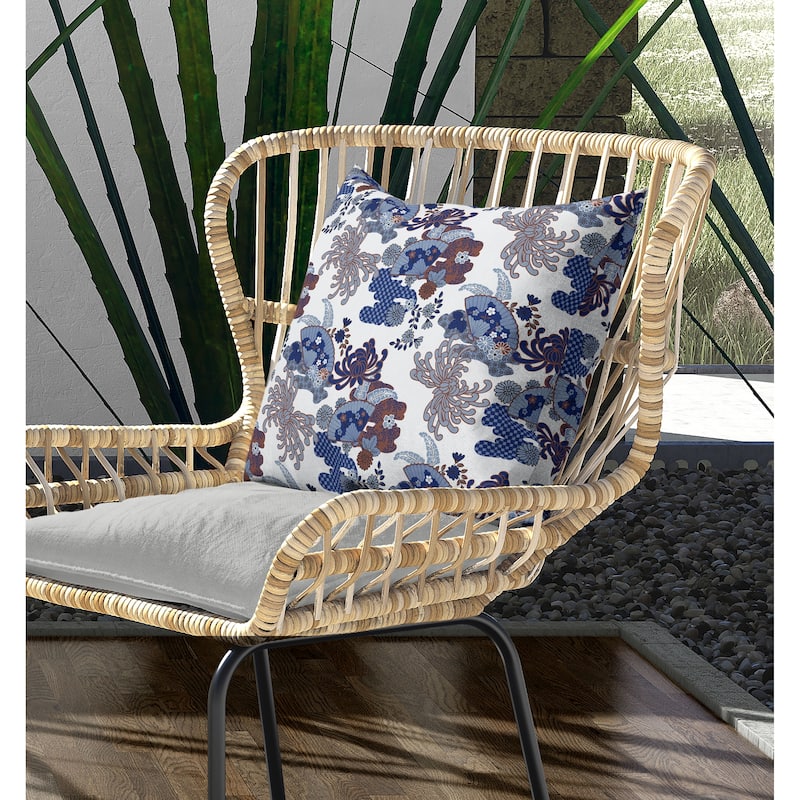 Checkered Waves Indoor/Outdoor Reversible Throw Pillow White and Blue