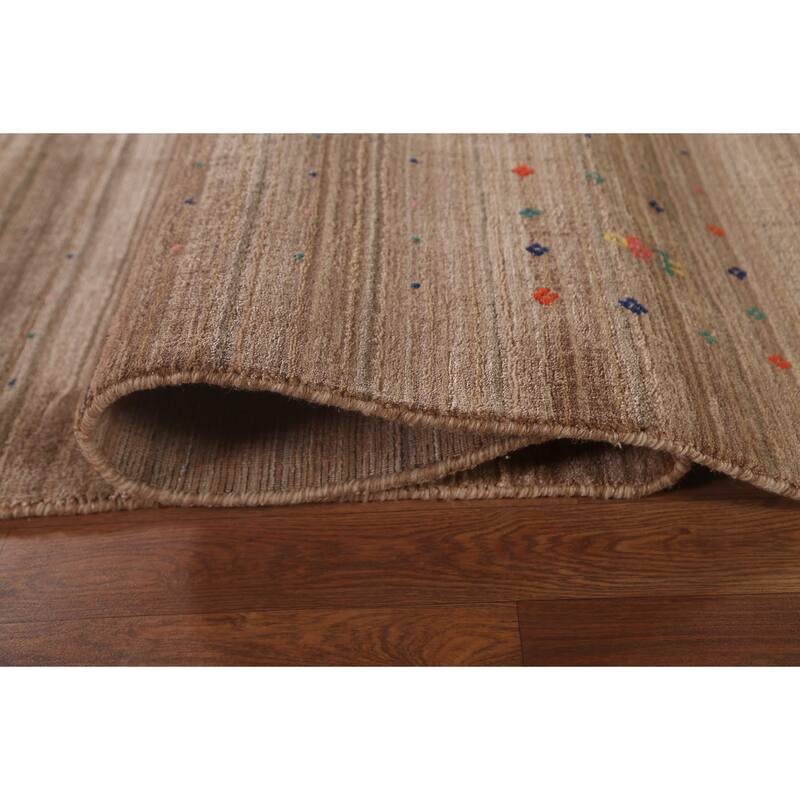 Striped Brown Gabbeh Oriental Area Rug Hand-Knotted Wool Carpet - 7'9" x 9'10"