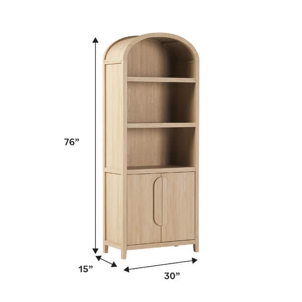 dimension image slide 1 of 2, Middlebrook Designs 3 Shelf Open Arched Bookcase Cabinet