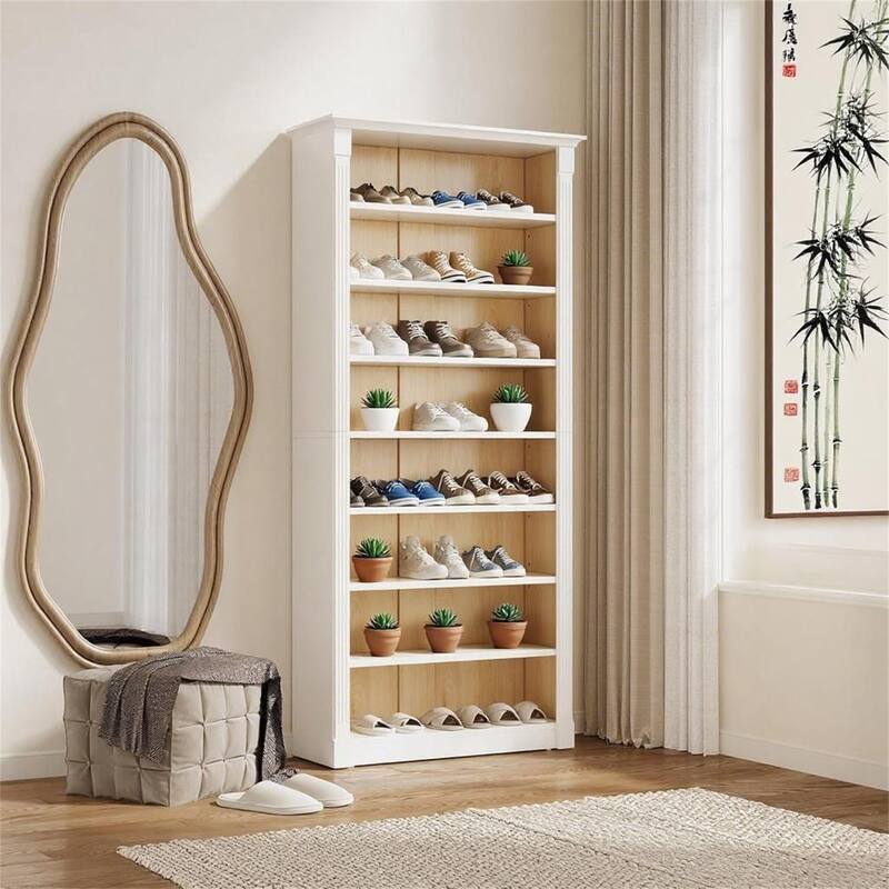 Tall 7-Tier Space-Saving Vertical Shoe Cabinet - White