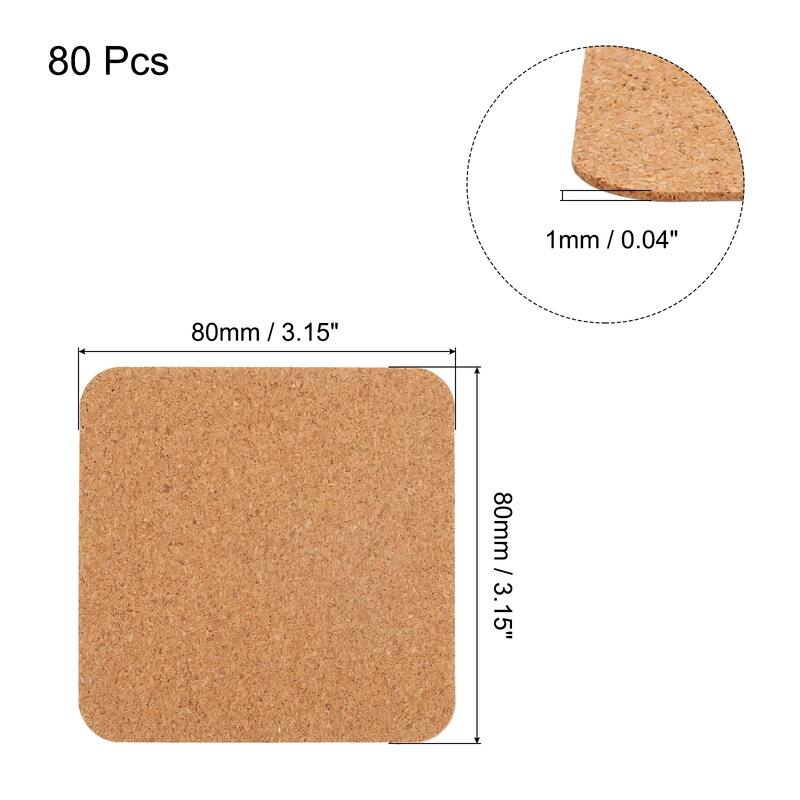 80pcs Self Adhesive Cork Coasters Cork Mats Cork - Wood - 3.1"x 3.1"x 0.04"