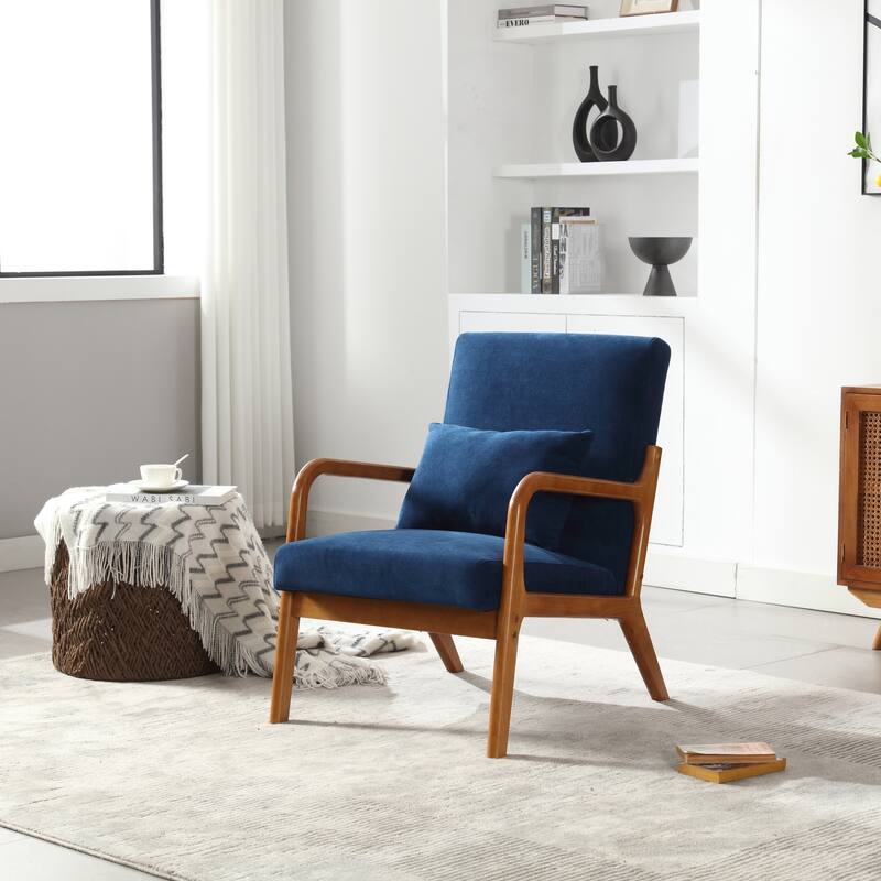 Modern Accent Chair Solid Wood Padding Lounge Armchairs - 23.23" * 29.53" * 30.71" - Navy Blue