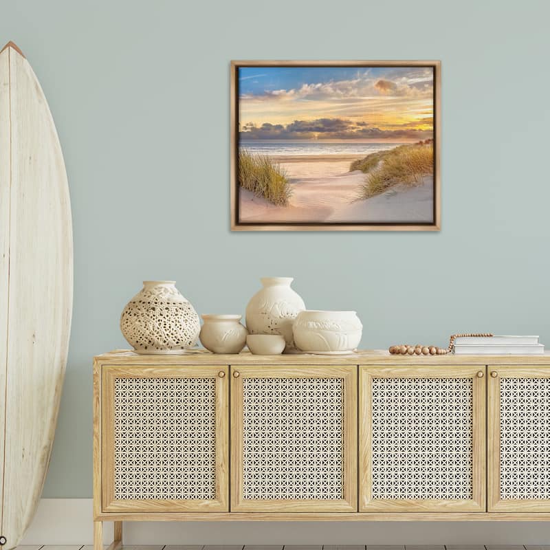 Stupell Serene Beach Between Dunes Framed Floater Canvas Wall Art Design By Mike Calascibetta